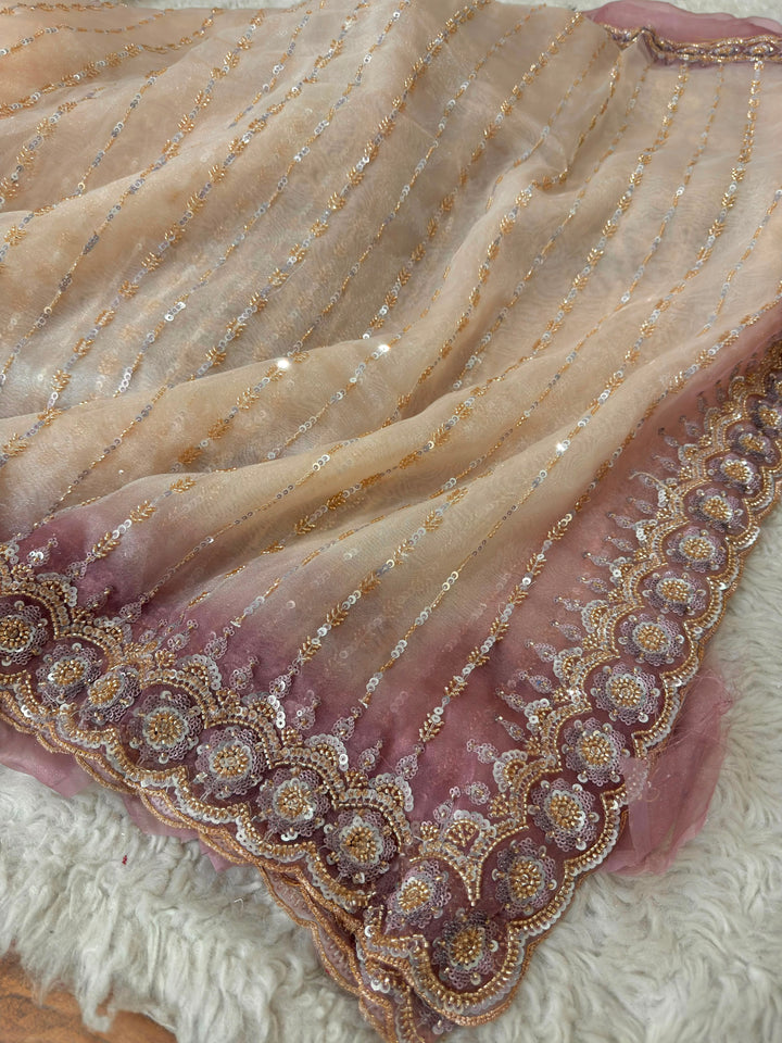 Premium Ombre Organza Saree with Floral Sequin Embroidered Border
