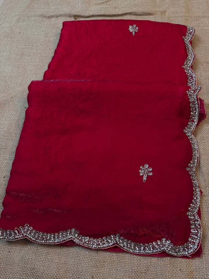 Premium Fendy Silk Saree with Scalloped Stone Border