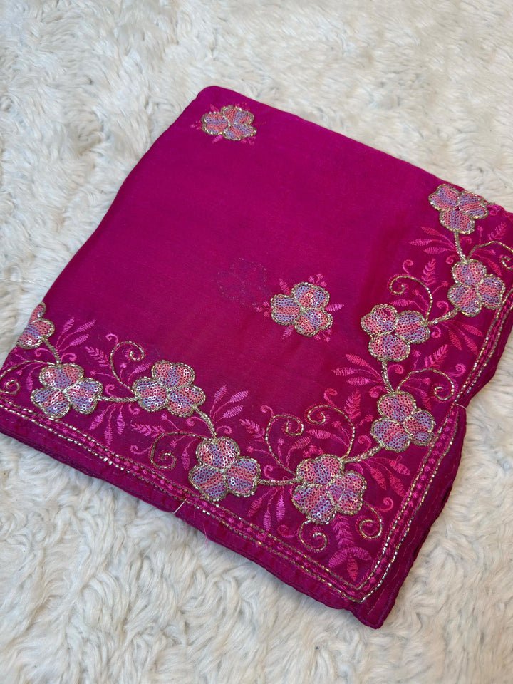 Soft Chiffon Saree with Floral Border & Butti Work