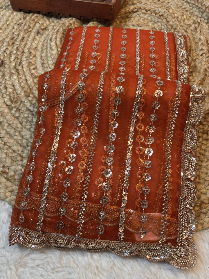 Luxury Sequin Stripe Net Saree