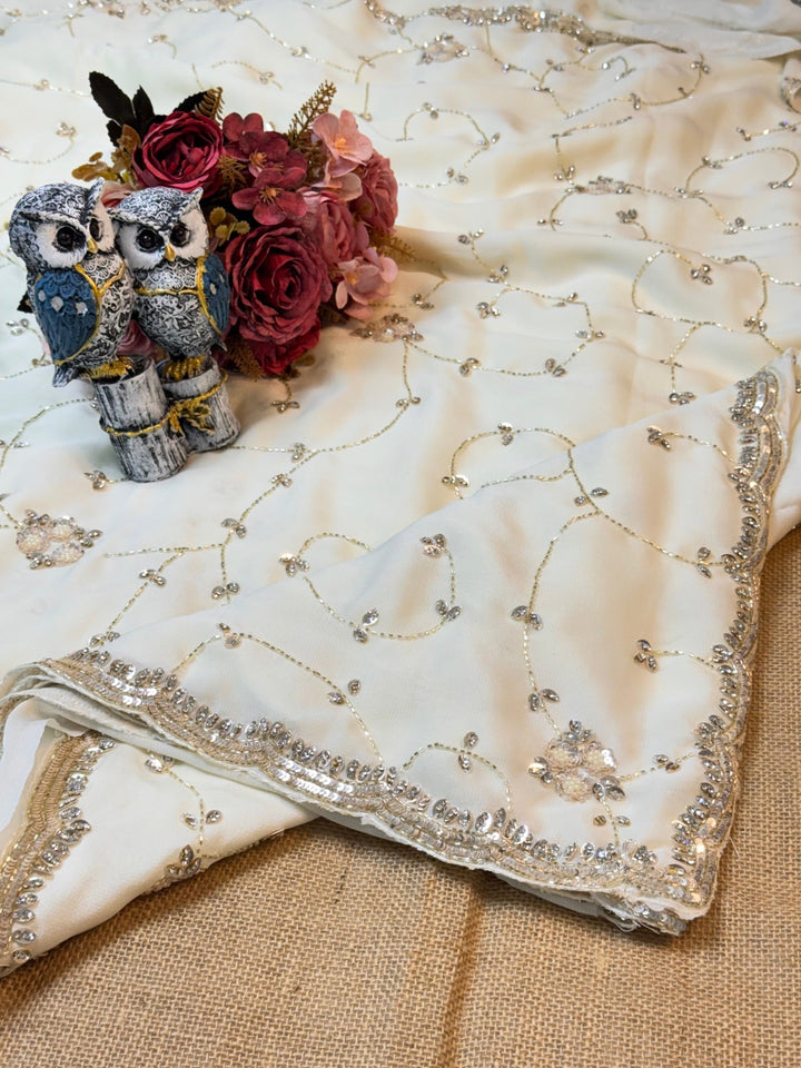 Premium Soft Georgette Saree with Stone & Sequin Vine Embroidery Border