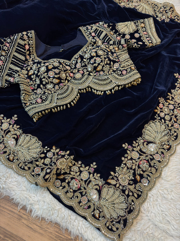 Royal Velvet Saree with Heavy Embellished Blouse
