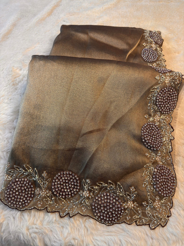 Premium Zari Art Silk Saree with Heavy Bead Embroidered Border