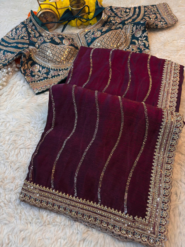 Designer Fendy Silk Saree with Heavy Embroidered Stitched Blouse