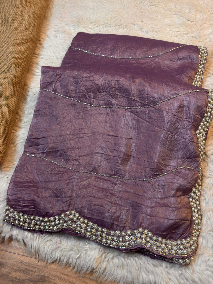 Premium Paper Silk Saree with Pearl Scalloped Border