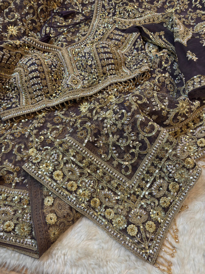 Premium Net Saree with Intricate Hand Embroidery & Stitched Blouse