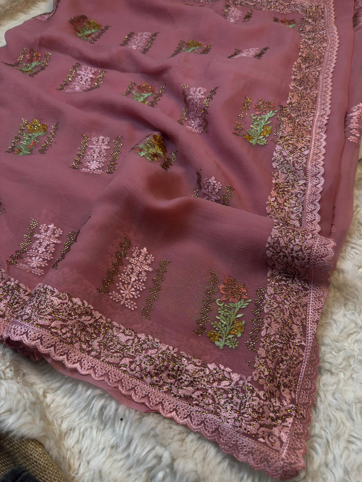 Elegant Waree Chiffon Saree with Thread & Sequin Embroidery