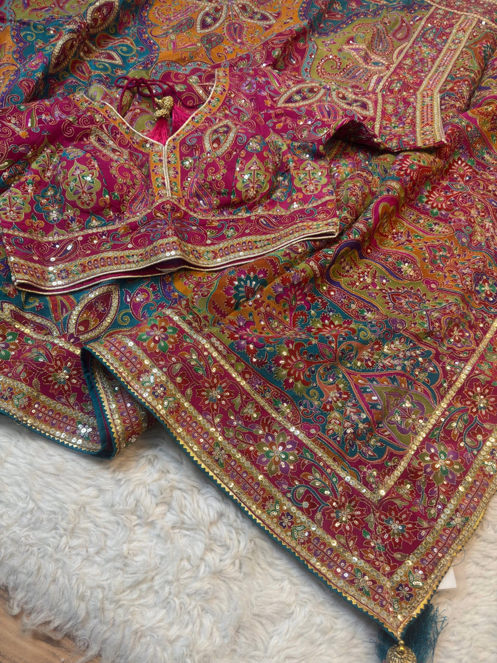 Premium Multicolor Position Print Saree with Ready Blouse
