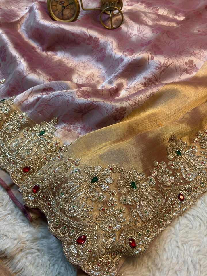 Premium Silk Saree with Heavy Zari & Stone Embroidered Border
