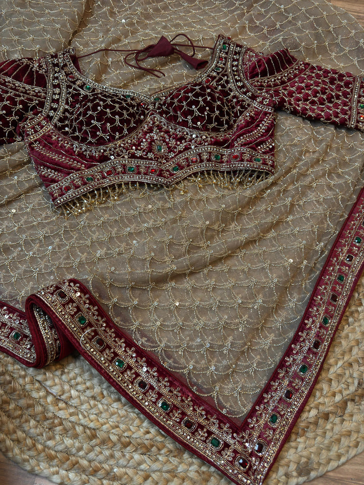 Regal Embellished Net Saree with Contrast Blouse