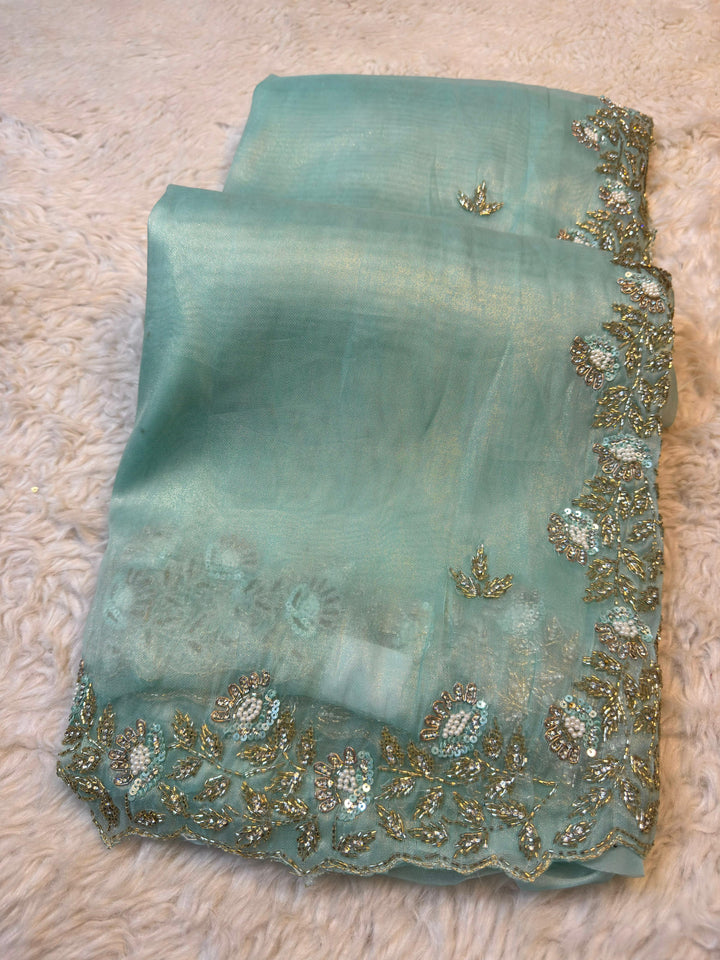 Elegant mausam Tissue  Saree with Sequin Floral Work