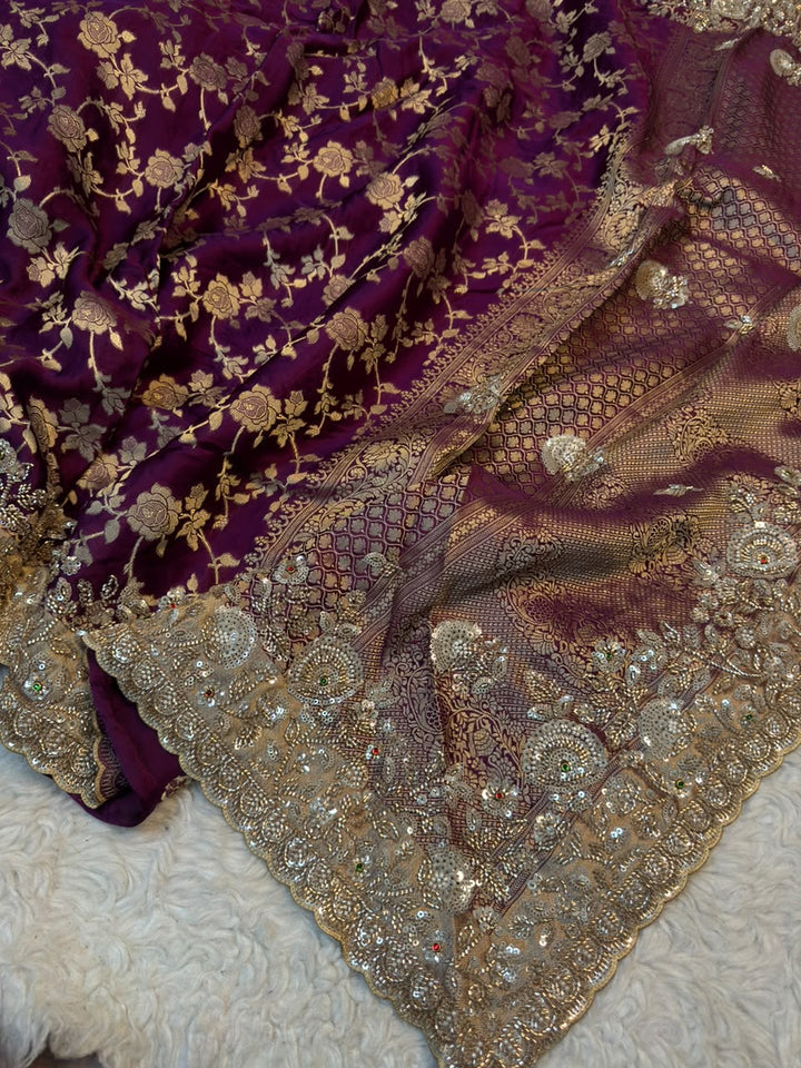 Luxury Banarasi Style Saree with Intricate Floral Weaving & Heavy Border