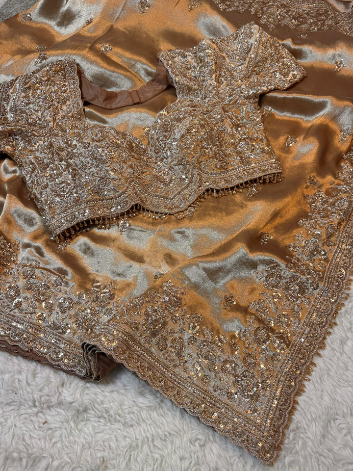 Designer Silk Saree with Heavy Cutdana, Sequins & Pearl Handwork