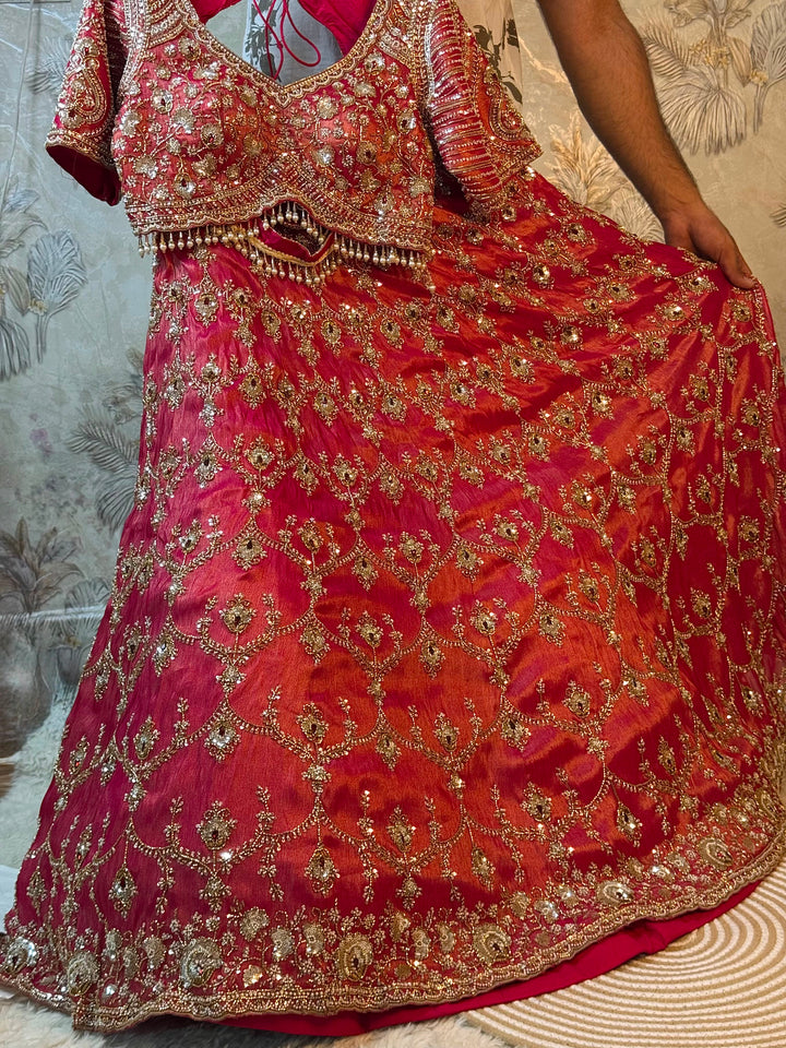 Maharani Pink Embroidered Bridal Lehenga