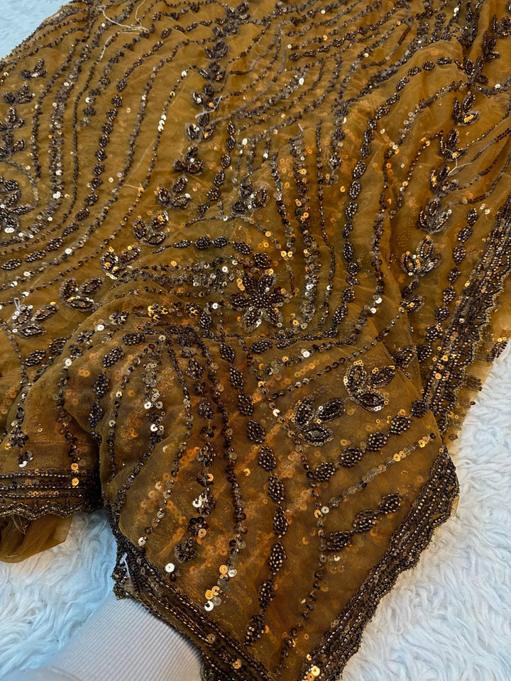 Premium Net Saree with Antique Sequin & Bead Embroidery Work