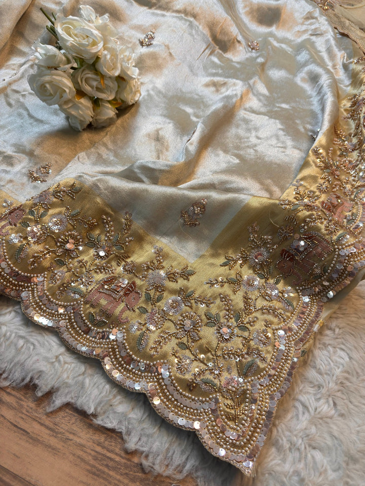 Premium Silk Saree with Elephant pearl Border Embroidery