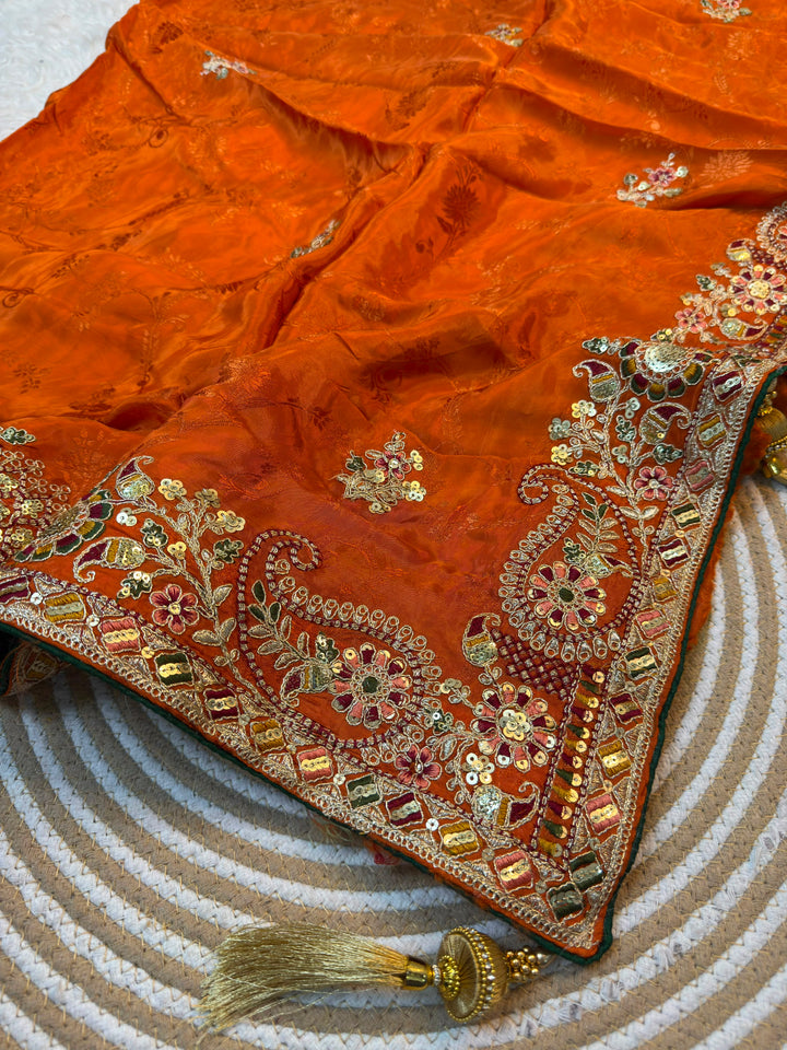 Luxury HO Silk Saree with Heavy Multithread Embroidery