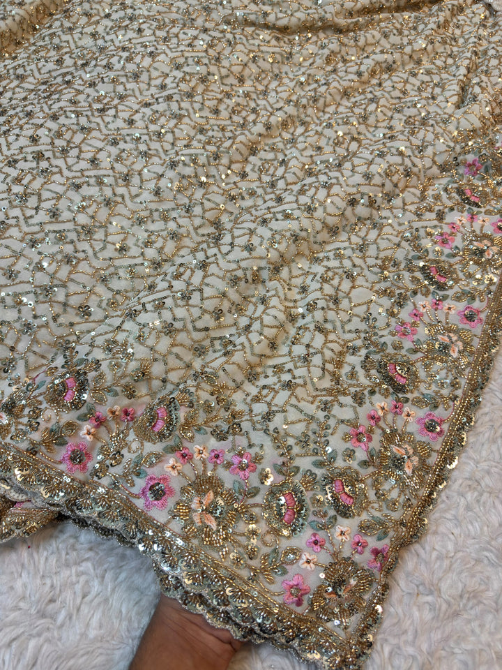 Luxury Floral Embroidered Pure Georgette Saree