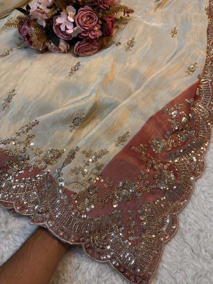 Elegant silk Designer Saree with Heavy Embellished Scalloped Border