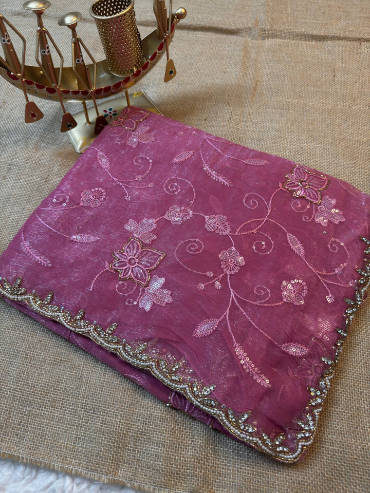 Premium Shiner Chiffon Saree with Heavy Thread & Sequin Embroidery