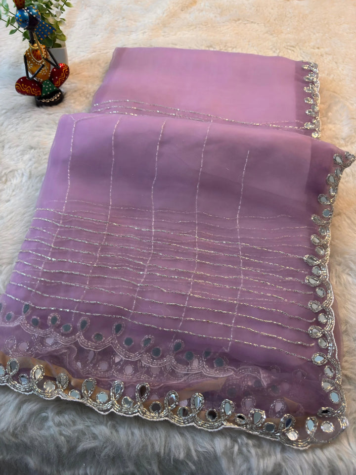 Premium Glass Tissue Saree with Mirror Scalloped Border