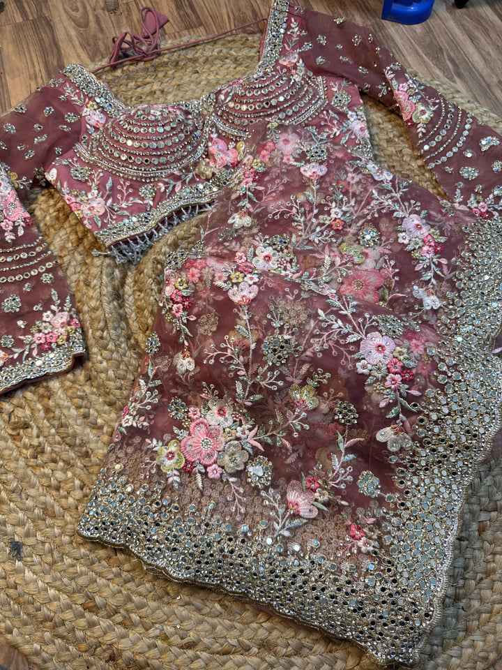 Premium Floral Embroidered Net Saree with Mirror & Stone Work Blouse