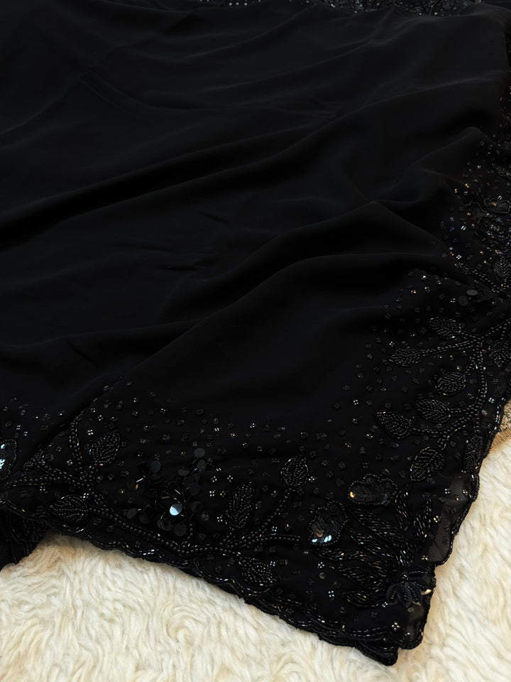 Premium Black Handwork Saree with Sequin Embroidery & Designer Border