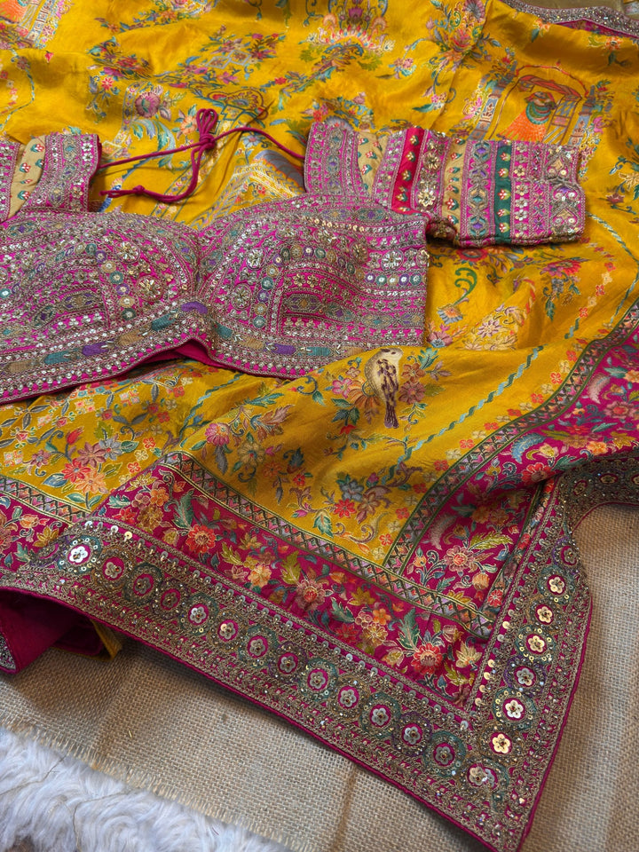 Premium Position Pashmina Silk Saree with Heavy Border & Stitched Designer Blouse-mustard