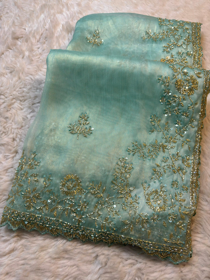 ✨ Onyx Silk Saree with Cutdana, Sequin & Zari Floral Embroidery